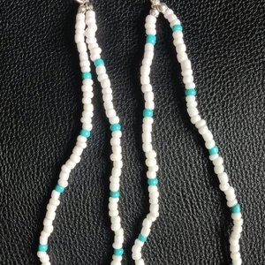Blue & White Long Beaded Dangle Earrings – Seed Bead